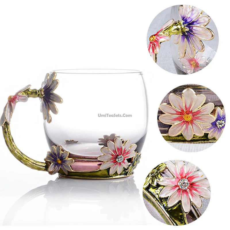 Colour Enamel Flowers Glass Tea Cup - Image 4