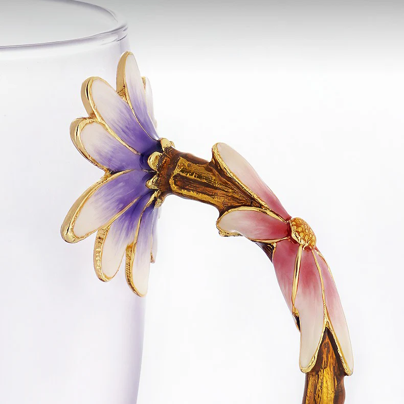 Colour Enamel Flowers Glass Tea Cup - Image 8
