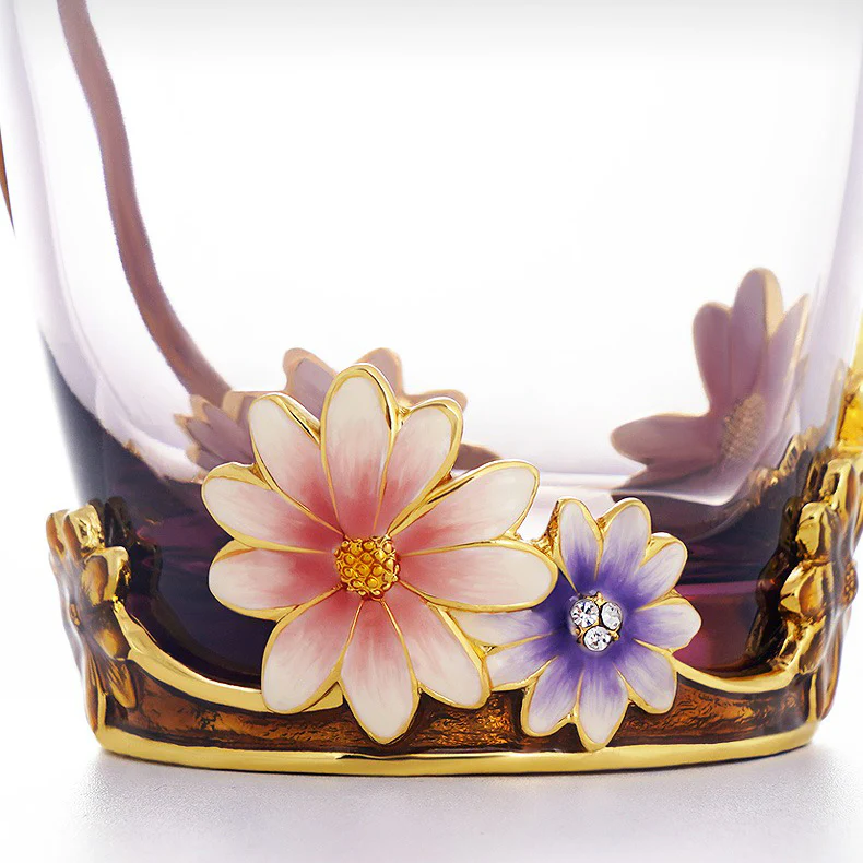 Colour Enamel Flowers Glass Tea Cup - Image 9