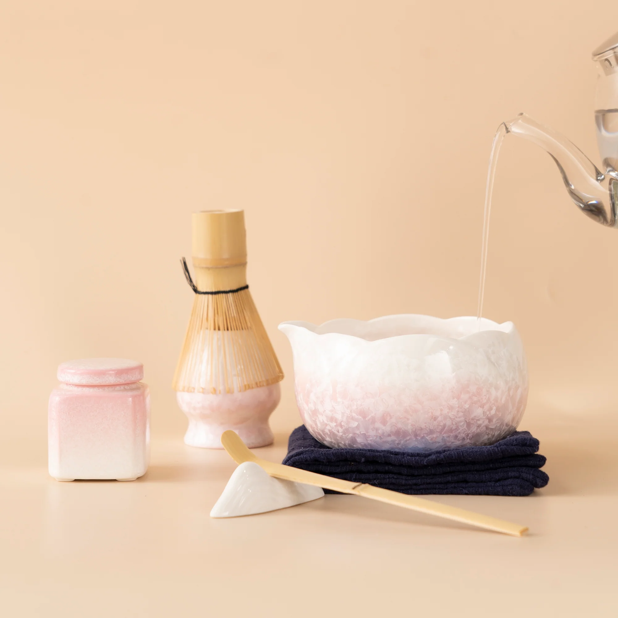 Crystalline Glaze Pink Flower Matcha Tea Set - Image 4