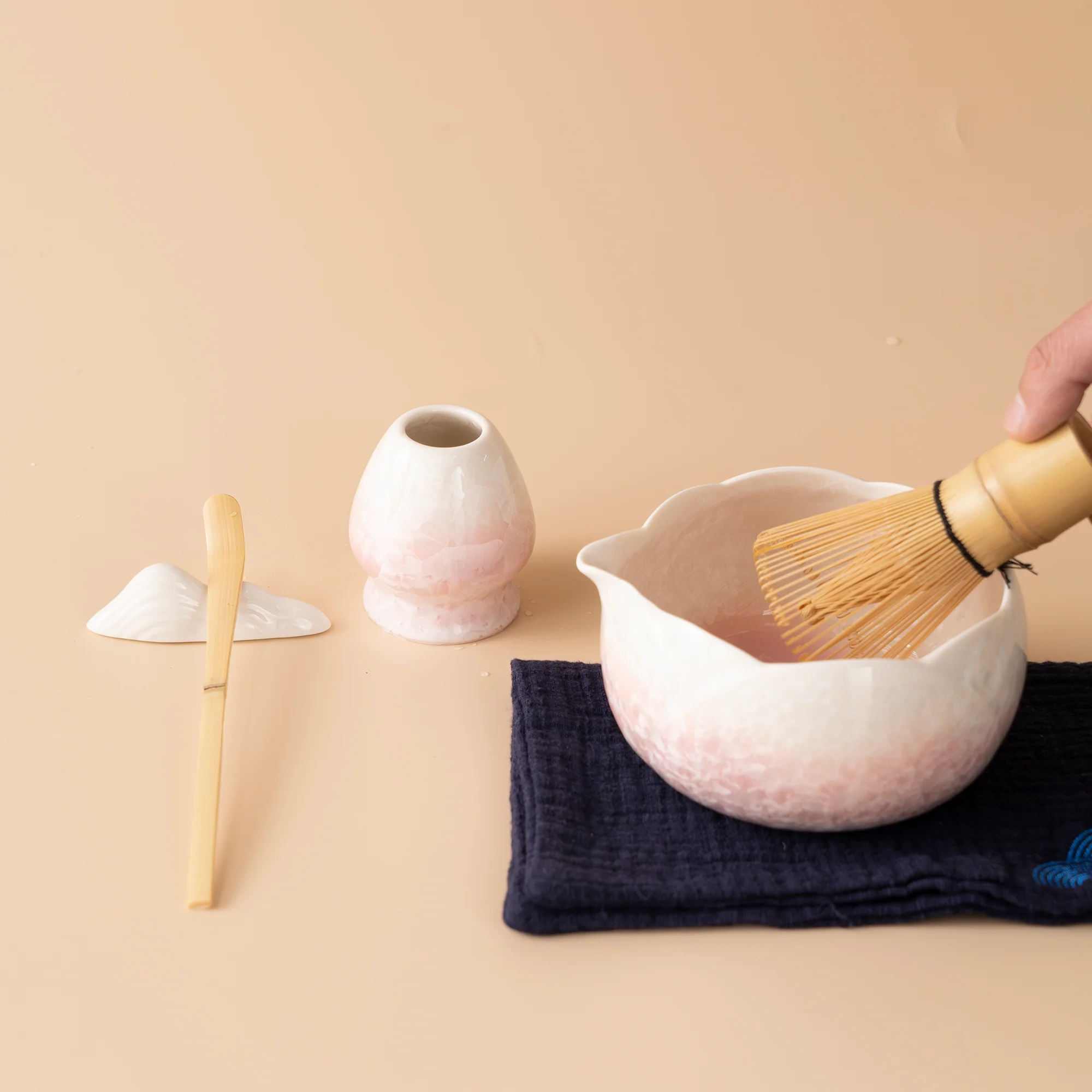 Crystalline Glaze Pink Flower Matcha Tea Set - Image 5