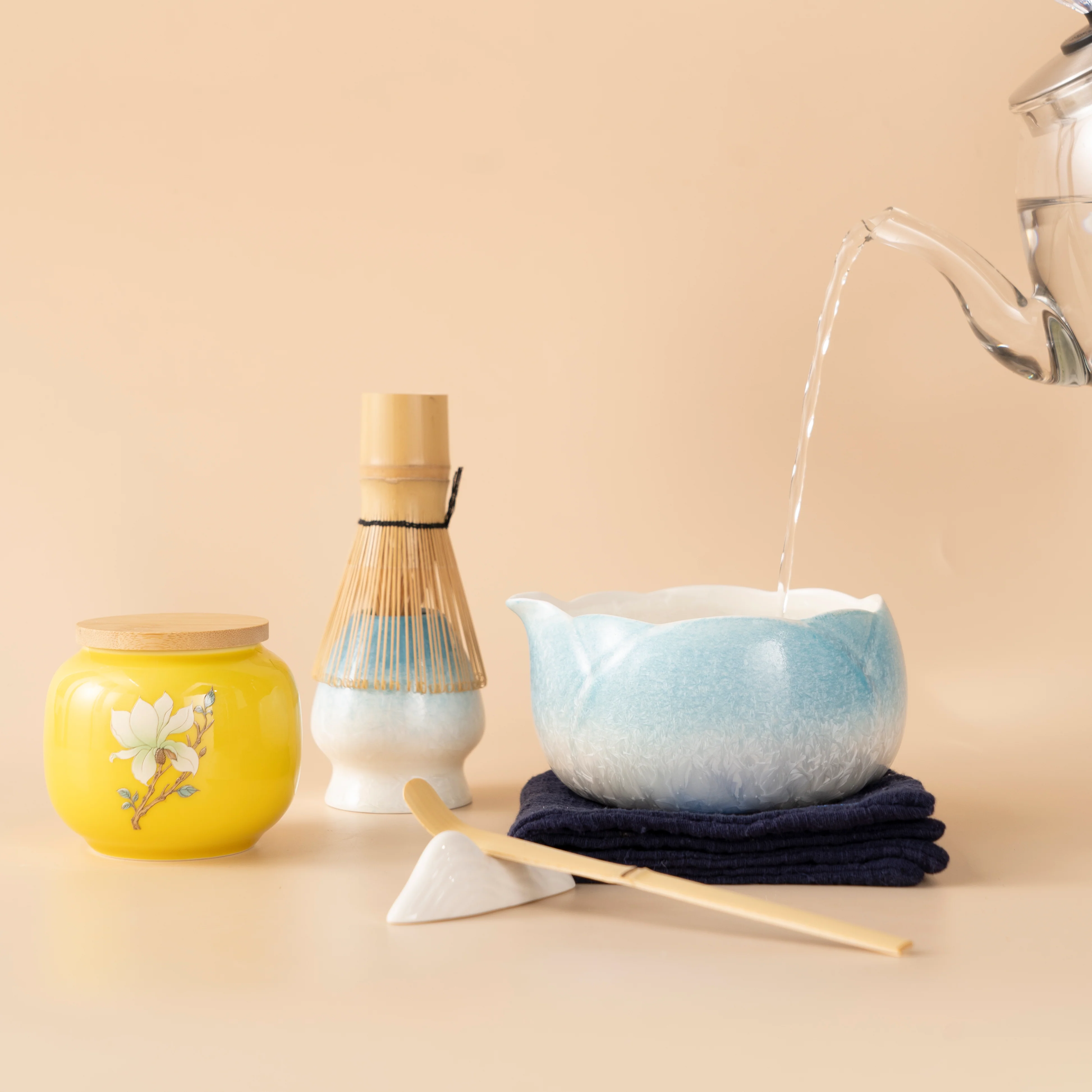 Crystalline Glaze Pink Flower Matcha Tea Set - Image 6