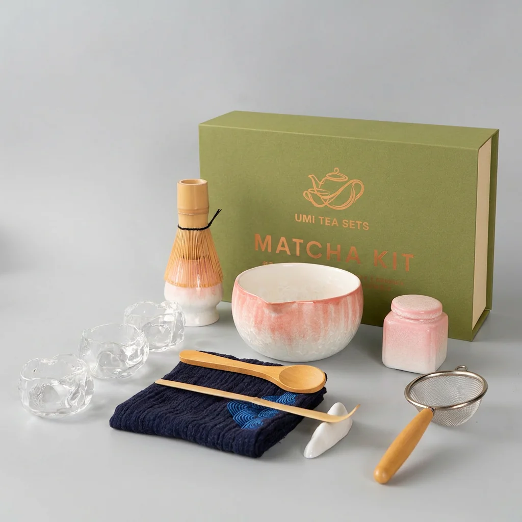 Crystalline Glaze Pink Gradient Matcha Tea Set - Image 3