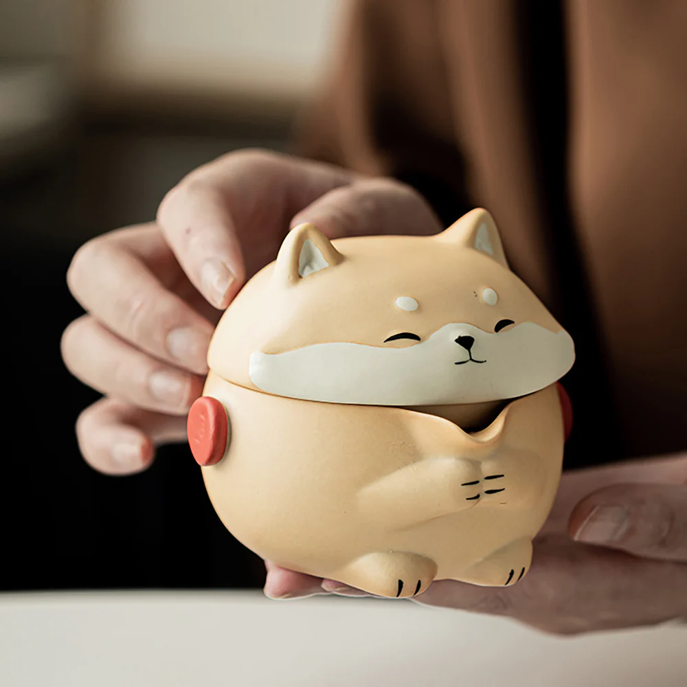 Cute Shiba Inu Pottery Travel Tea Set - Image 5