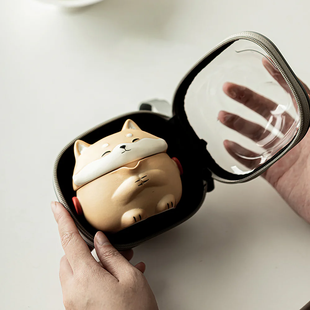 Cute Shiba Inu Pottery Travel Tea Set - Image 6
