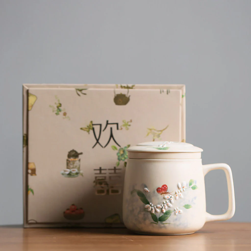 Dancing Butterfly Ceramic Tea Cup With Infuser - Image 4