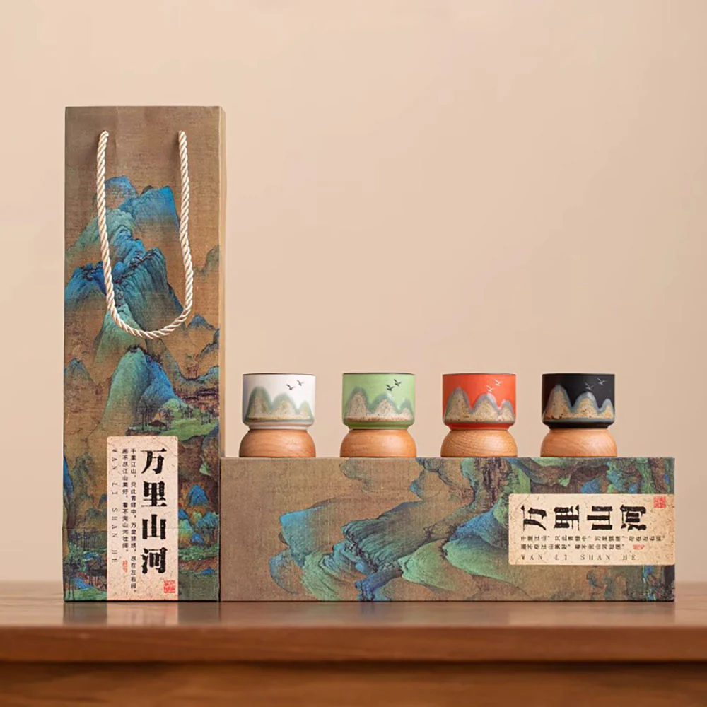 Distant Mountains Gongfu Tea Cup Set With Wooden Base - Image 2