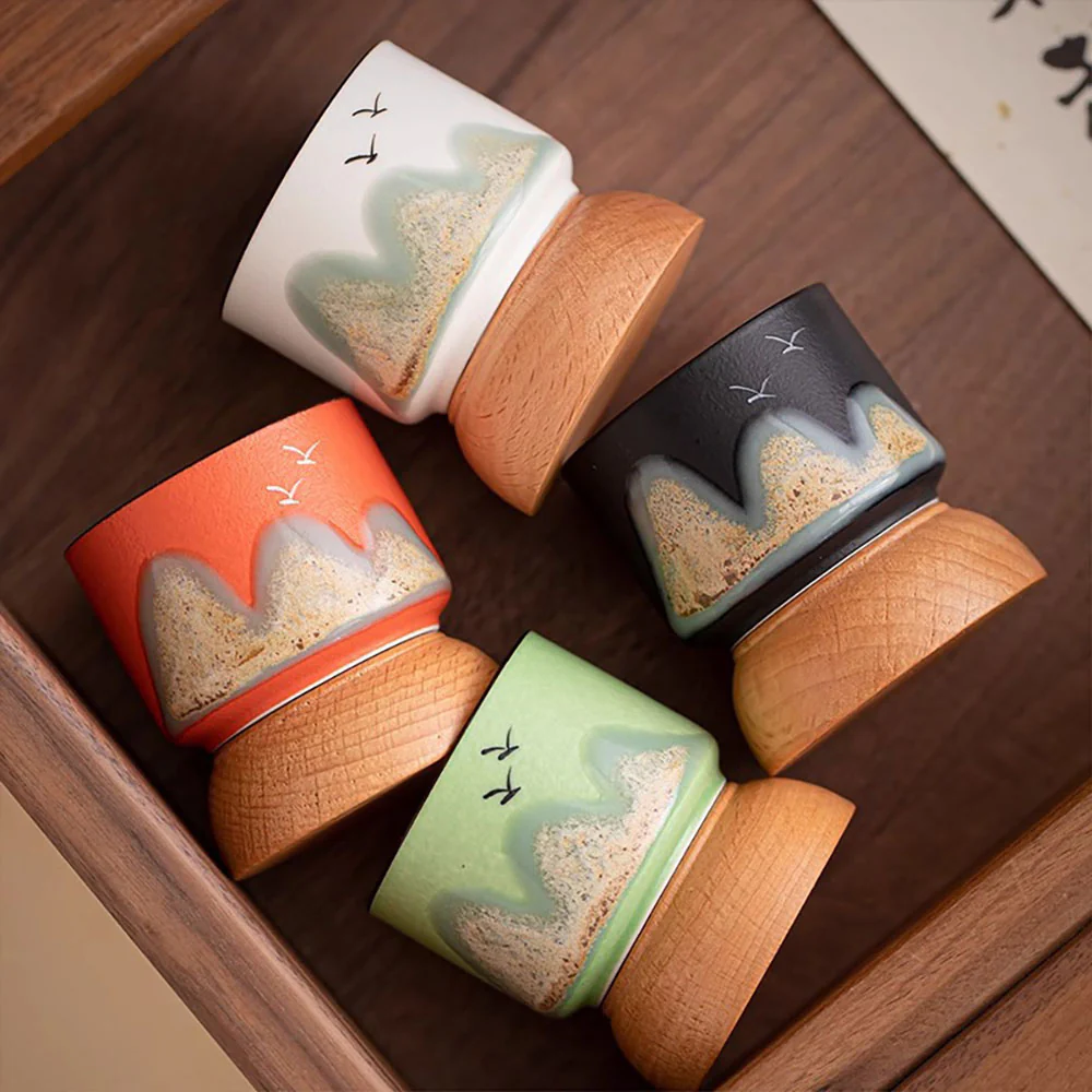 Distant Mountains Gongfu Tea Cup Set With Wooden Base - Image 3