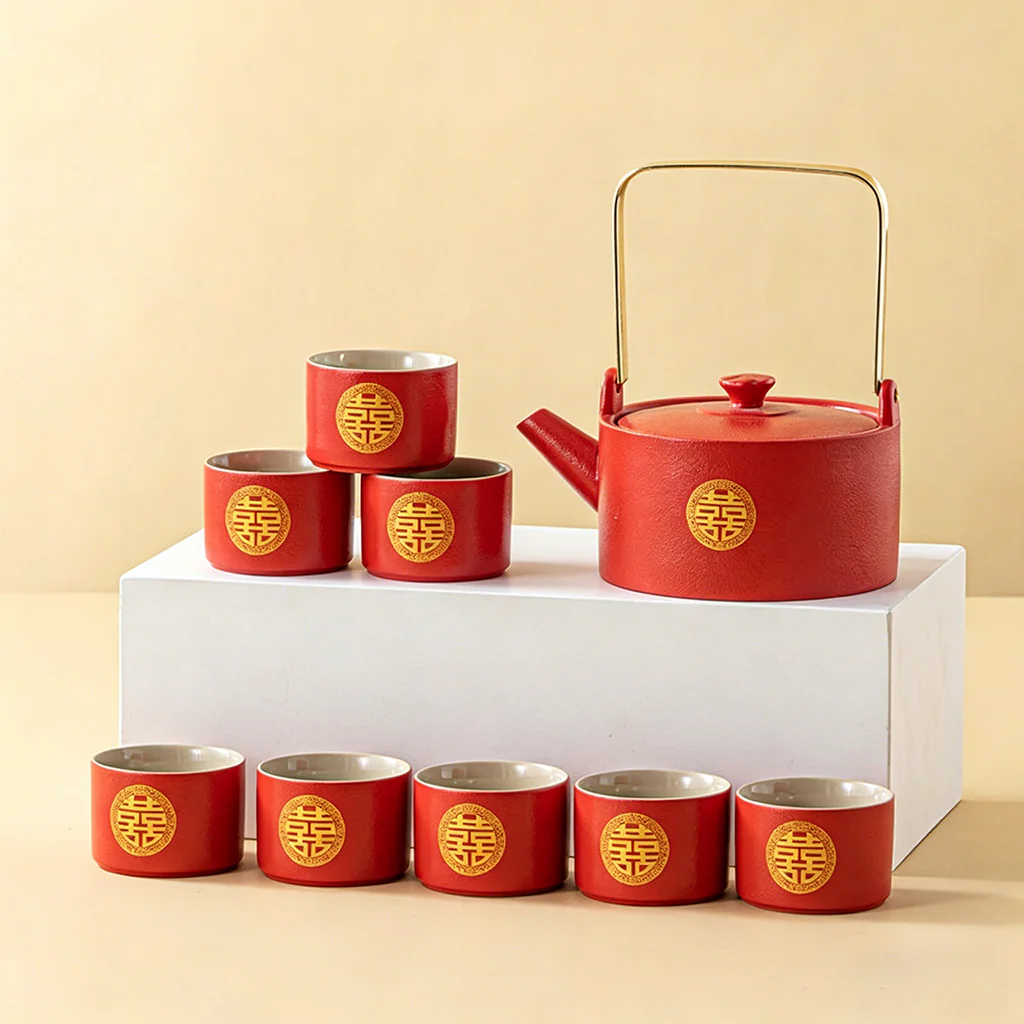 Double Happiness Ceramic Wedding Tea Set - Image 3