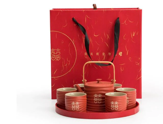 Double Happiness Lines Wedding Tea Set - Image 3