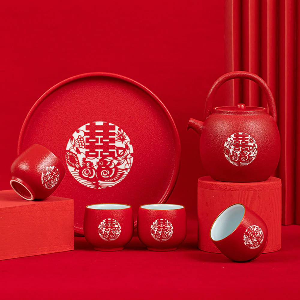 Double Happiness Red Wedding Tea Set - Image 3