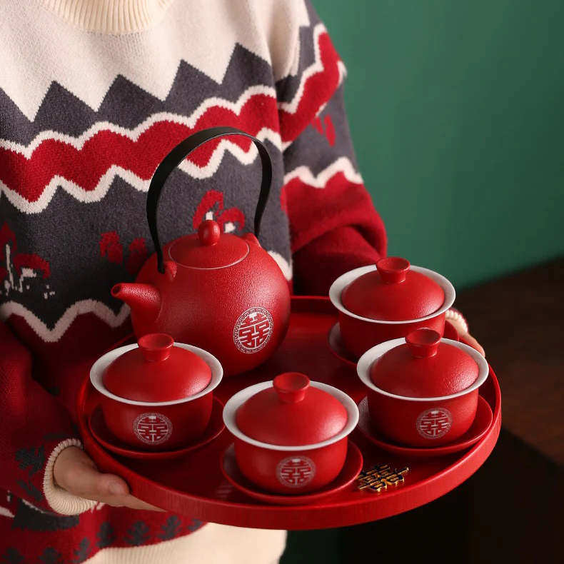Double Happiness Teapot With Four Gaiwans - Image 3