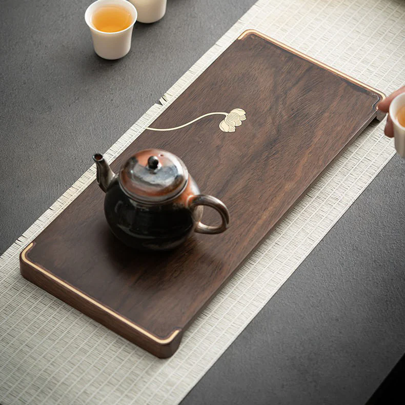 Ebony Small Tea Tray With Silver Lotus - Image 10