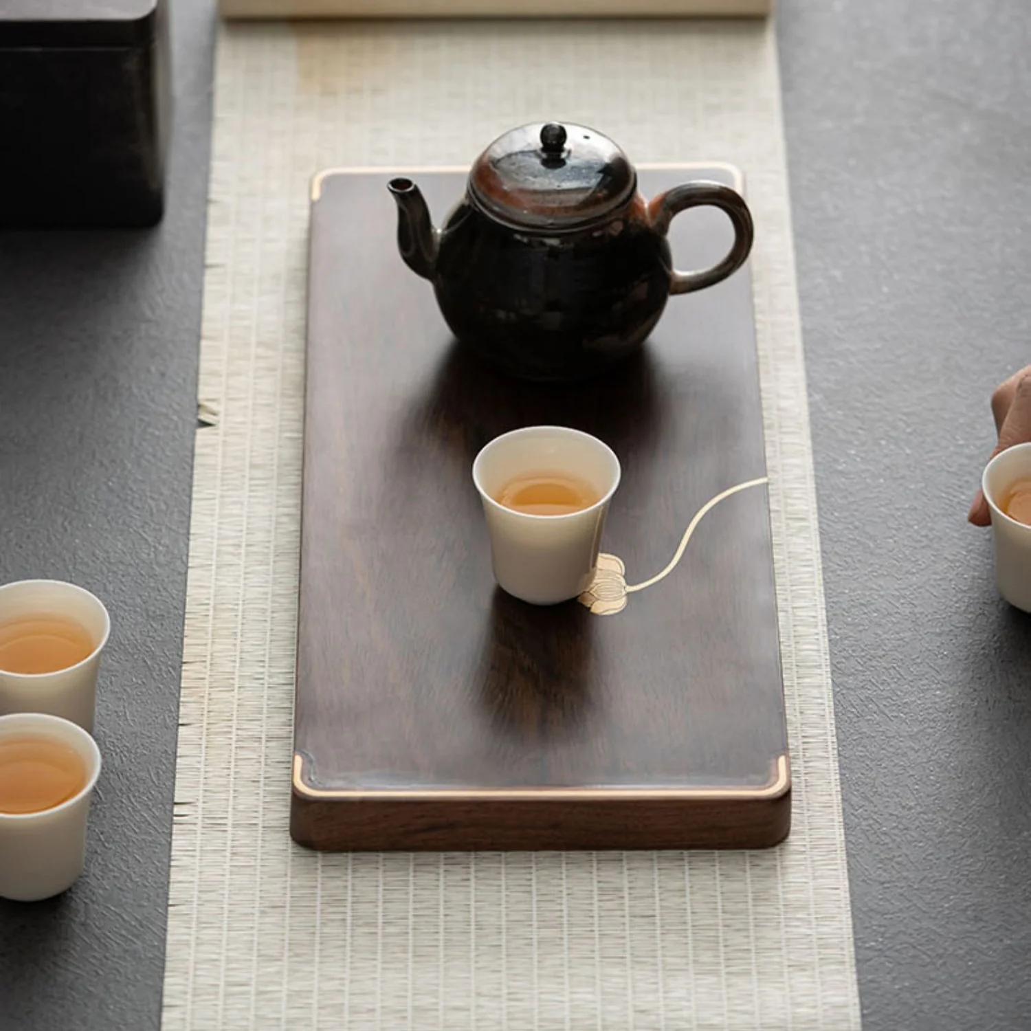 Ebony Small Tea Tray With Silver Lotus - Image 3