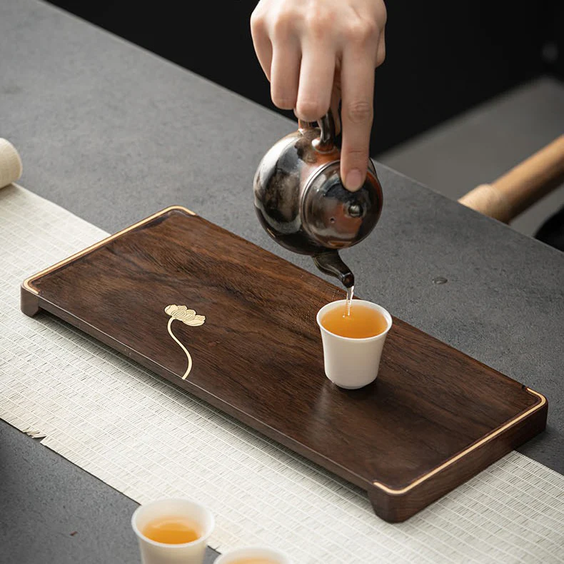 Ebony Small Tea Tray With Silver Lotus - Image 9