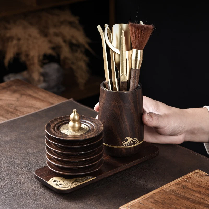 Ebony Tea Utensil Set With Cup And Incense Holder - Image 5