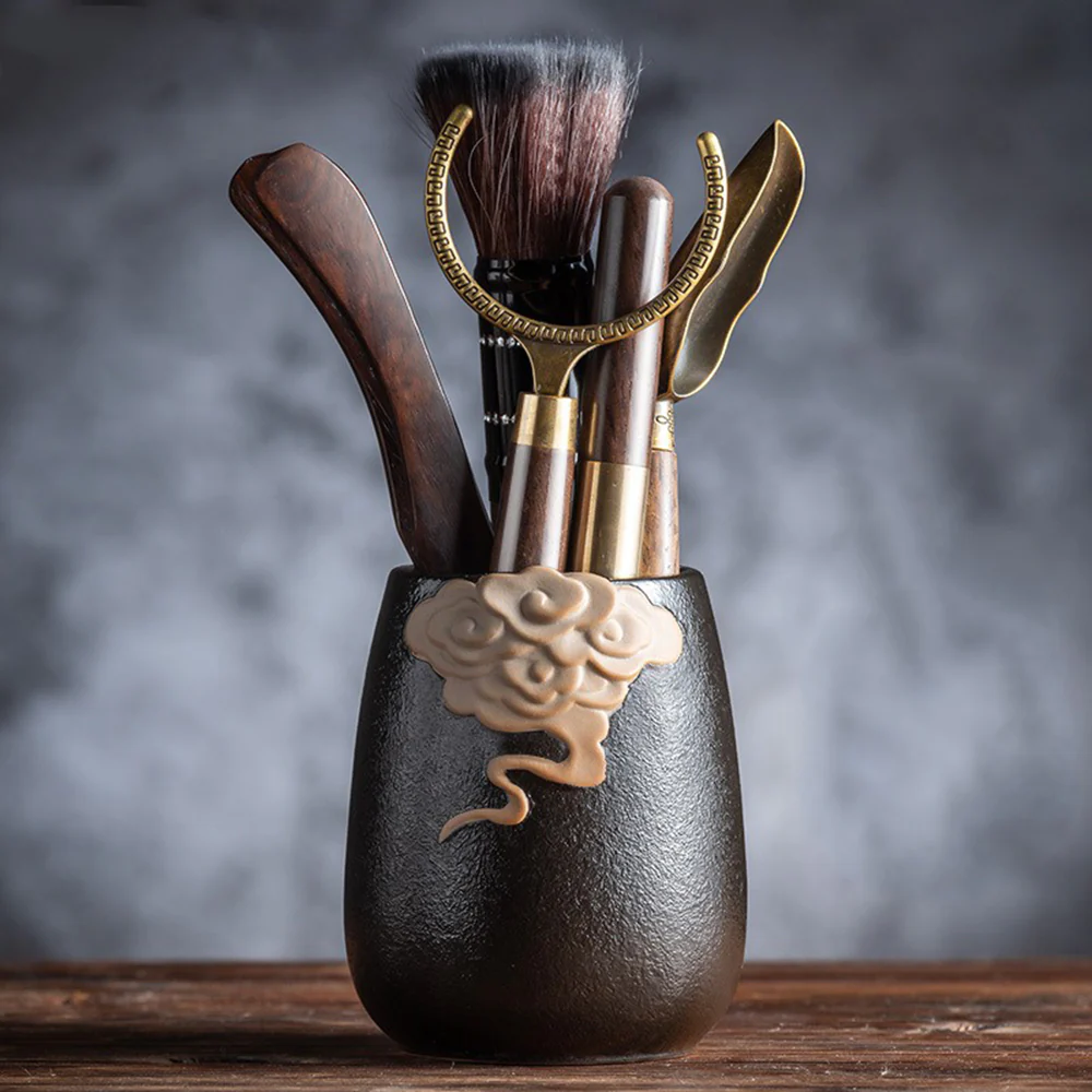 Ebony Tea Utensils Set With Auspicious Clouds Holder - Image 2