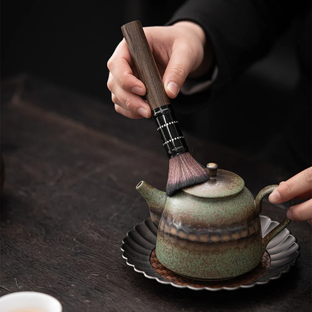 Ebony Tea Utensils Set With Bronze Glaze Ceramic Holder - Image 4