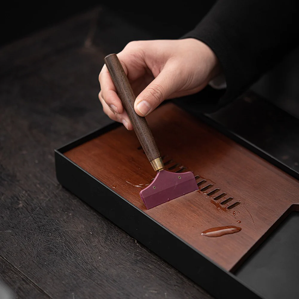 Ebony Tea Utensils Set With Bronze Glaze Ceramic Holder - Image 7