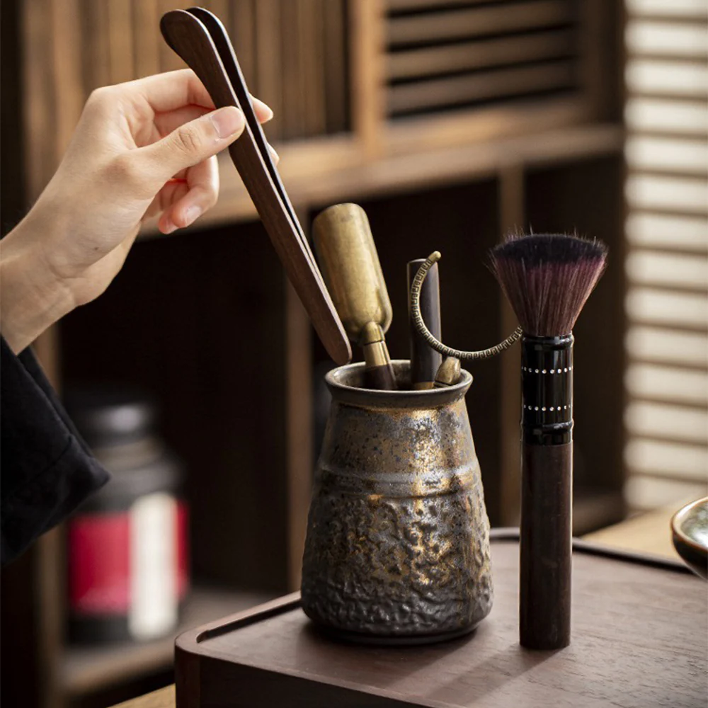 Ebony Tea Utensils Set With Ceramic Holder - Image 3