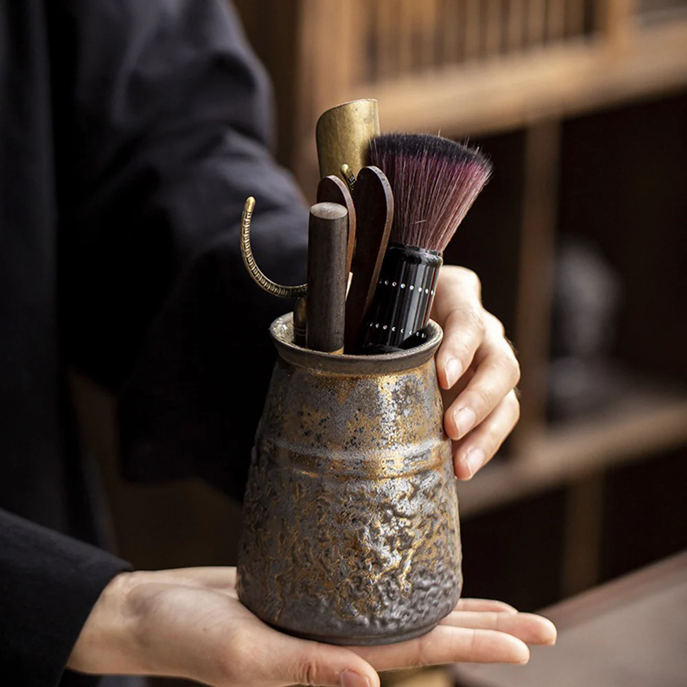 Ebony Tea Utensils Set With Ceramic Holder - Image 4