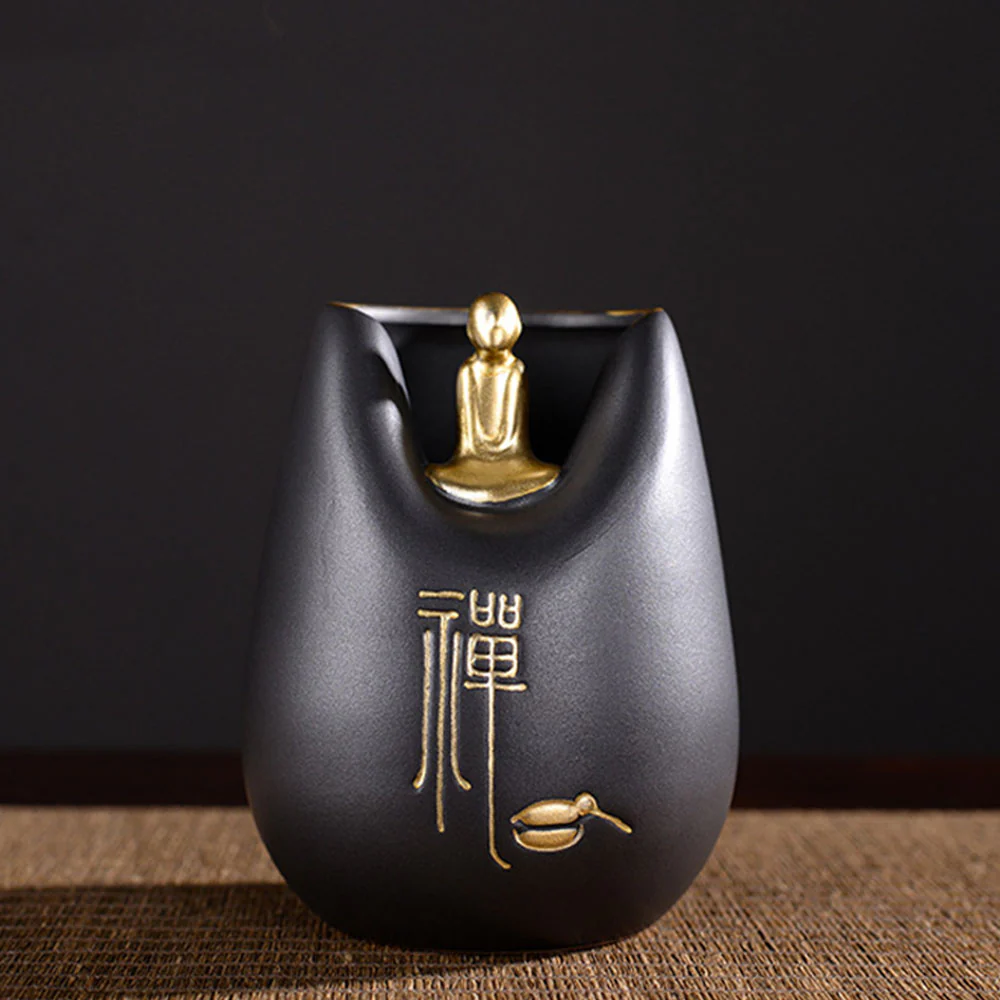 Ebony Tea Utensils Set With Coarse Pottery Monk Holder - Image 4