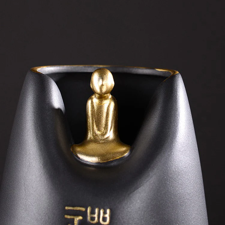 Ebony Tea Utensils Set With Coarse Pottery Monk Holder - Image 5