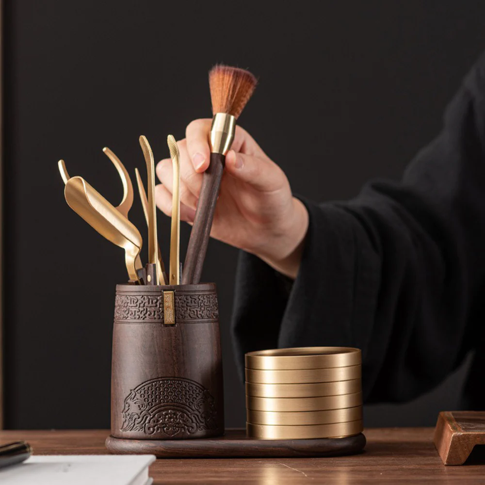 Ebony Tea Utensils Set With Coaster - Image 2