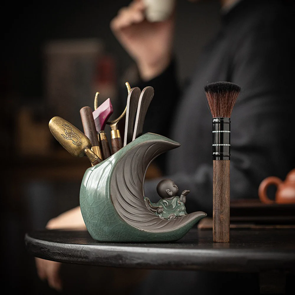 Ebony Tea Utensils Set With Moon And Monk Holder - Image 2