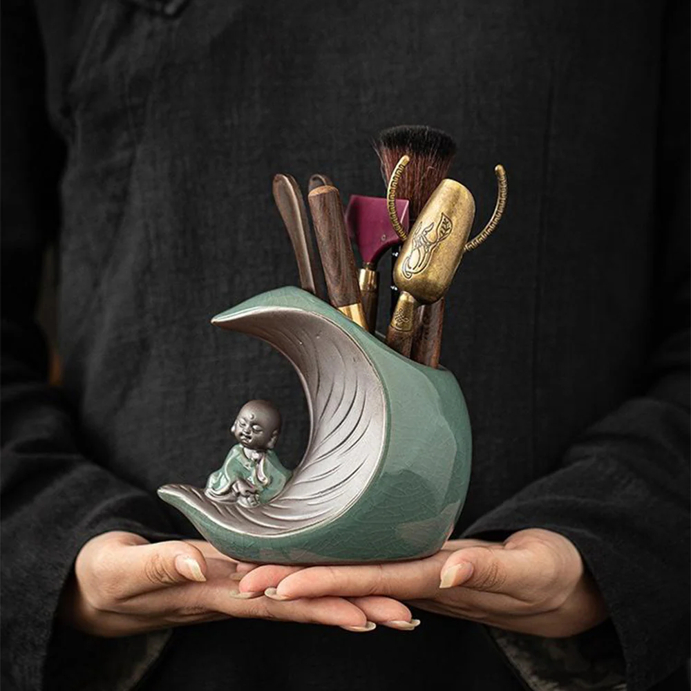 Ebony Tea Utensils Set With Moon And Monk Holder - Image 3