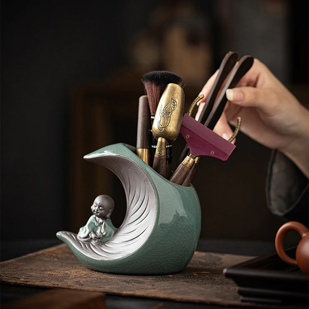 Ebony Tea Utensils Set With Moon And Monk Holder - Image 4