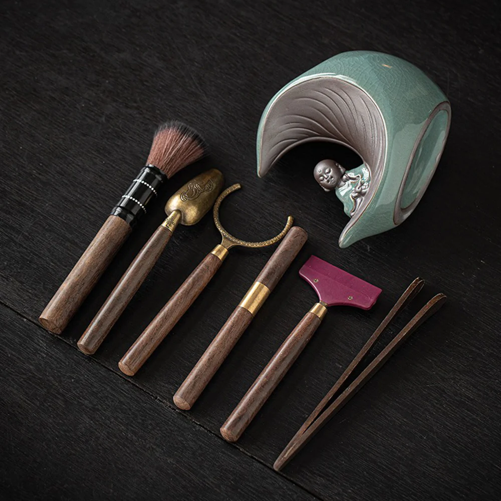 Ebony Tea Utensils Set With Moon And Monk Holder - Image 5