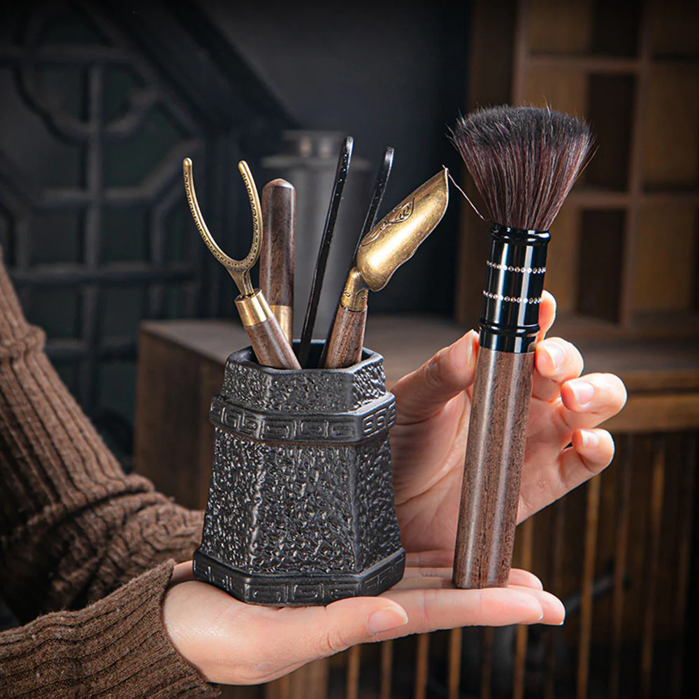 Ebony Tea Utensils Set With Stone Holder - Image 3