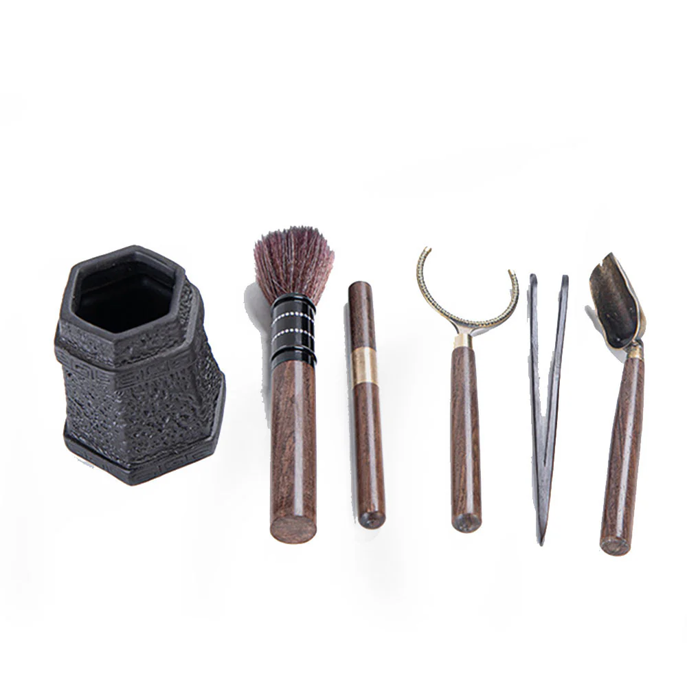 Ebony Tea Utensils Set With Stone Holder - Image 4