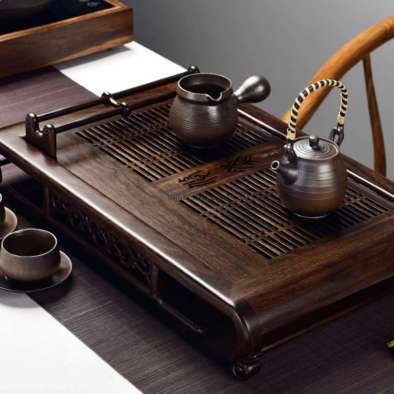 Ebony Wood Tea Tray With Cup Holder - Image 4