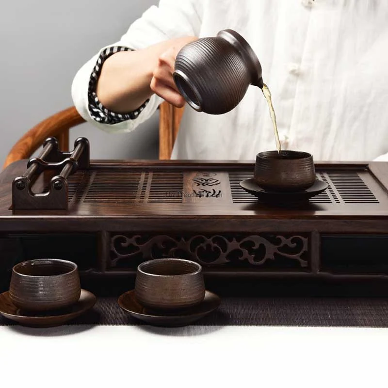 Ebony Wood Tea Tray With Cup Holder - Image 6