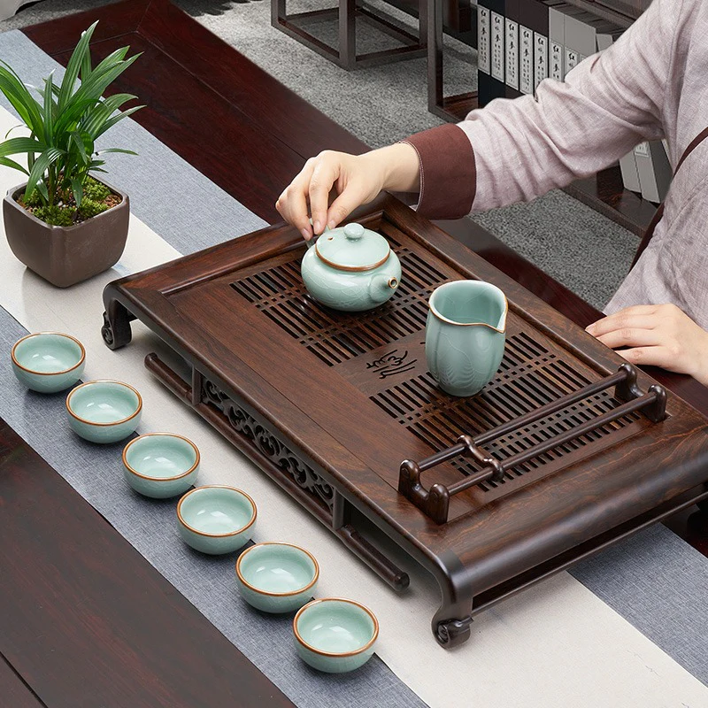 Ebony Wood Tea Tray With Cup Holder - Image 7