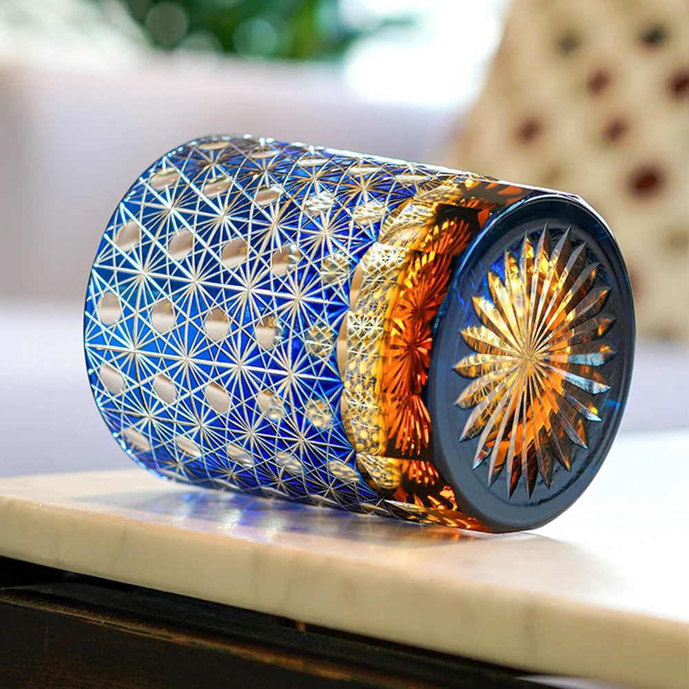 Edo Kiriko Amber Star Chrysanthemum Whiskey Glass Tea Cup - Image 5