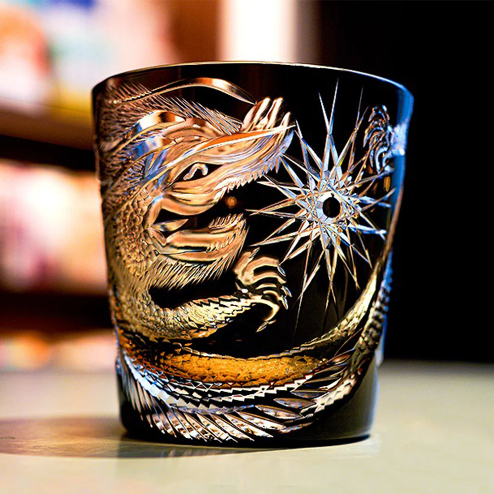 Edo Kiriko Handcrafted Midnight Dragon Whisky Glass Tea Cup - Image 4