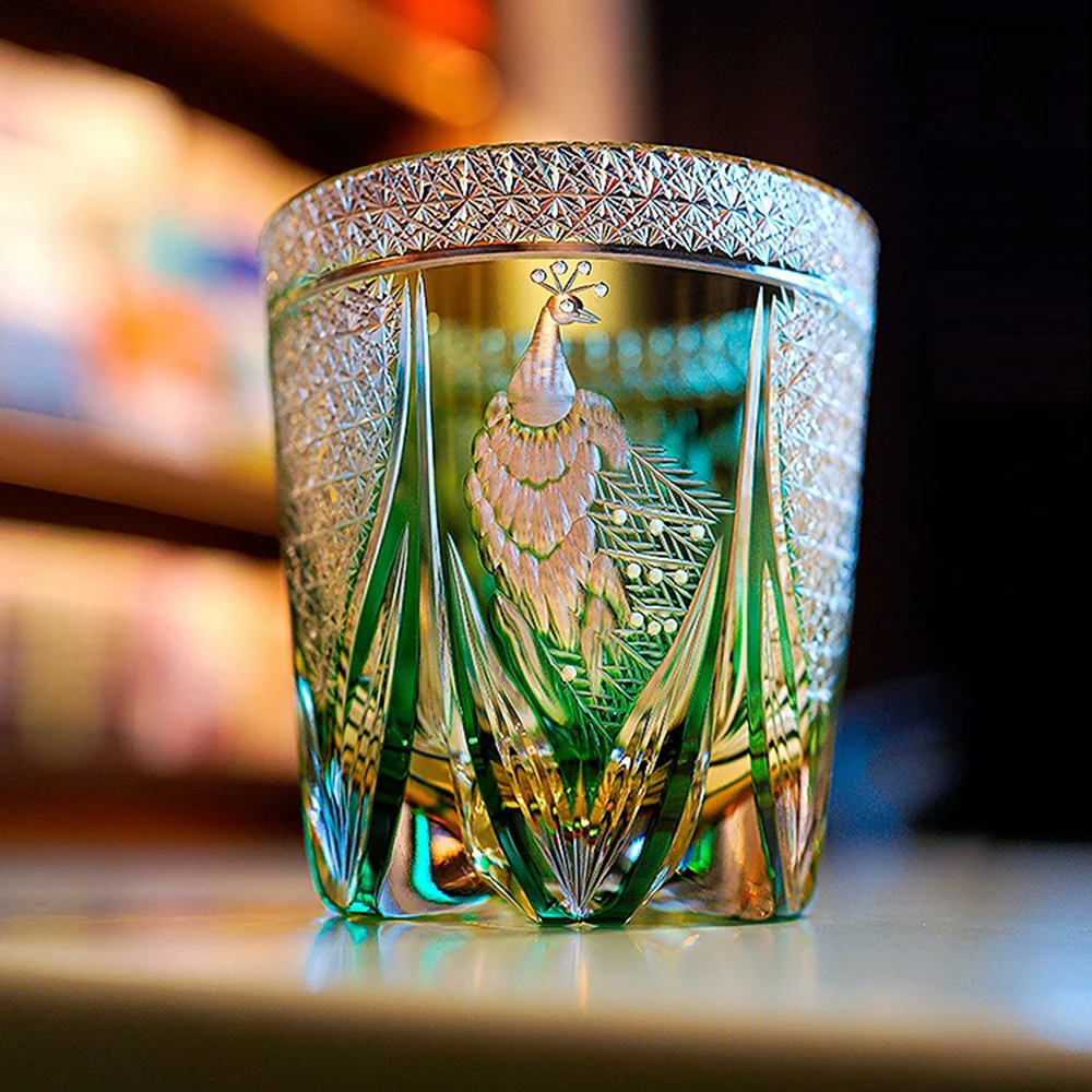 Edo Kiriko Handcrafted Violet Peacock Whisky Glass Tea Cup - Image 2