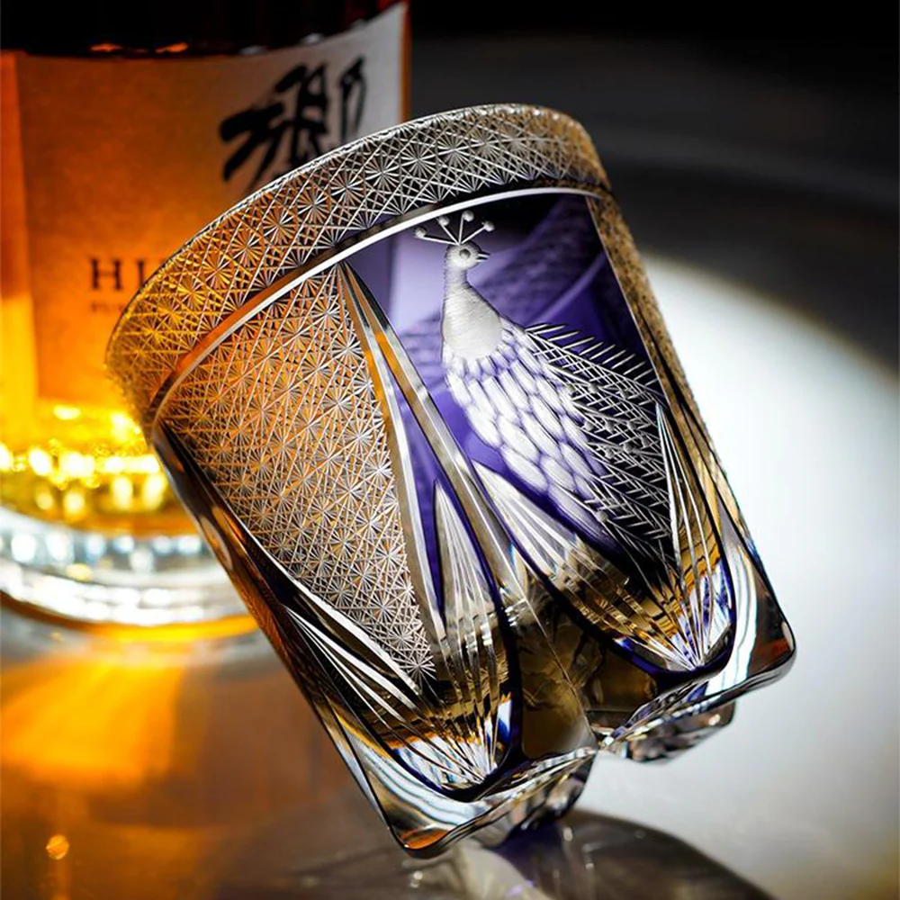 Edo Kiriko Handcrafted Violet Peacock Whisky Glass Tea Cup - Image 3