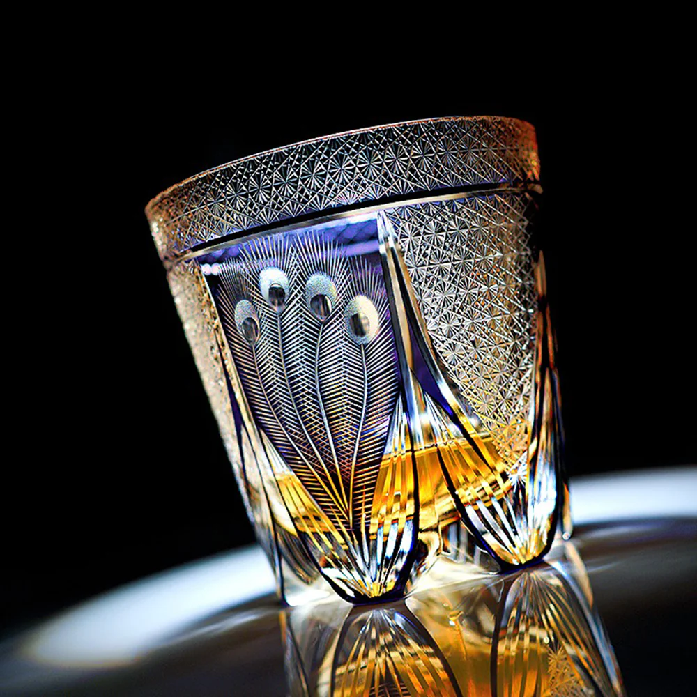 Edo Kiriko Handcrafted Violet Peacock Whisky Glass Tea Cup - Image 4