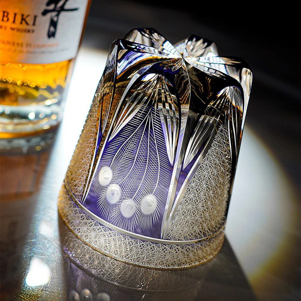 Edo Kiriko Handcrafted Violet Peacock Whisky Glass Tea Cup - Image 6