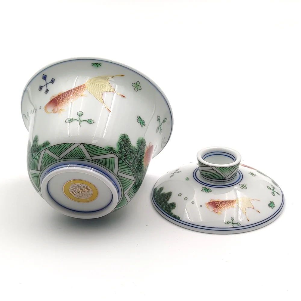 Enamel Polychrome Porcelain Goldfish Gaiwan - Image 4