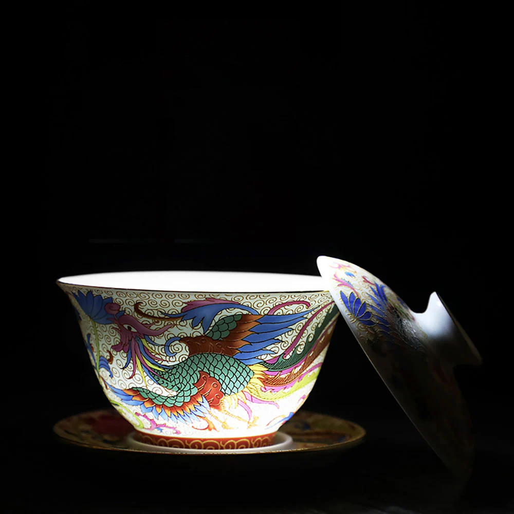 Enamel Porcelain Dragon Phoenix Gaiwan - Image 5