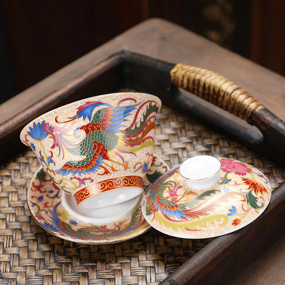 Enamel Porcelain Dragon Phoenix Gaiwan - Image 6