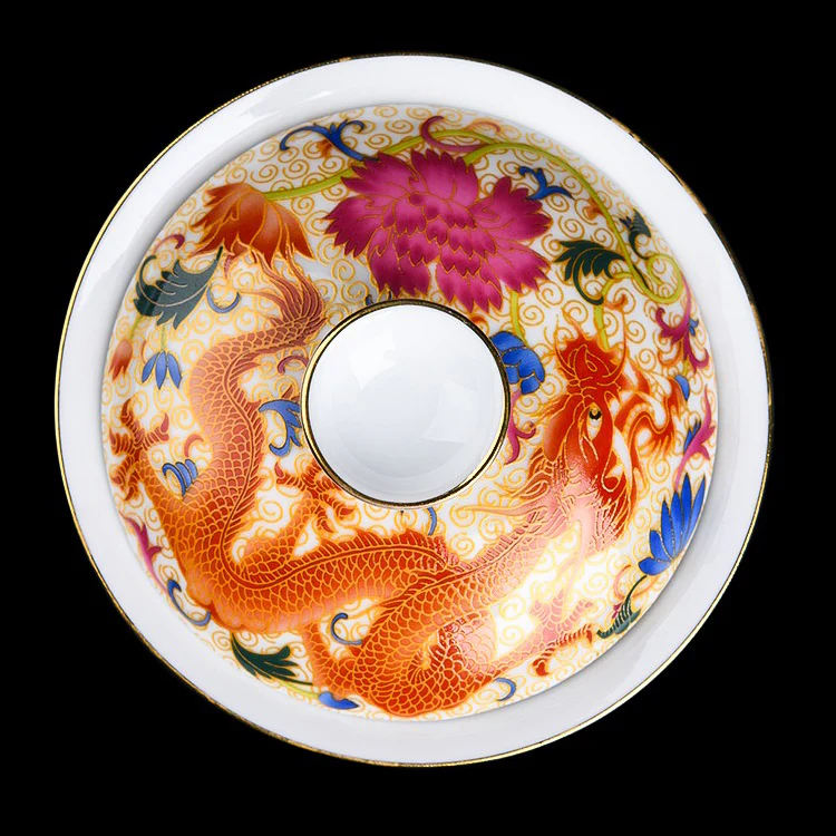 Enamel Porcelain Dragon Phoenix Gaiwan - Image 7