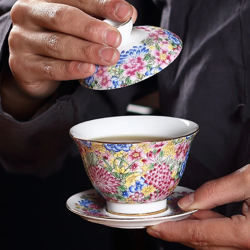 Enamel Porcelain Flowers Gaiwan - Image 11