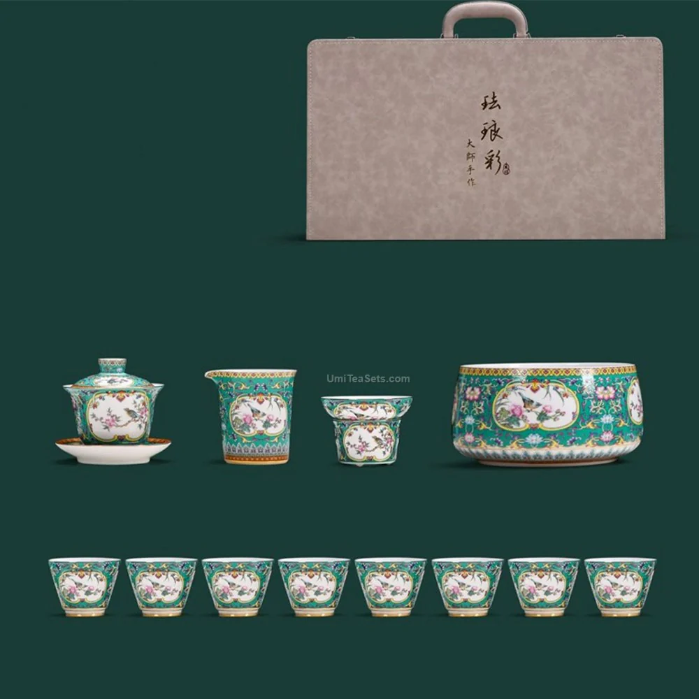 Enamel Porcelain Four Seasons Tea Set - Image 2