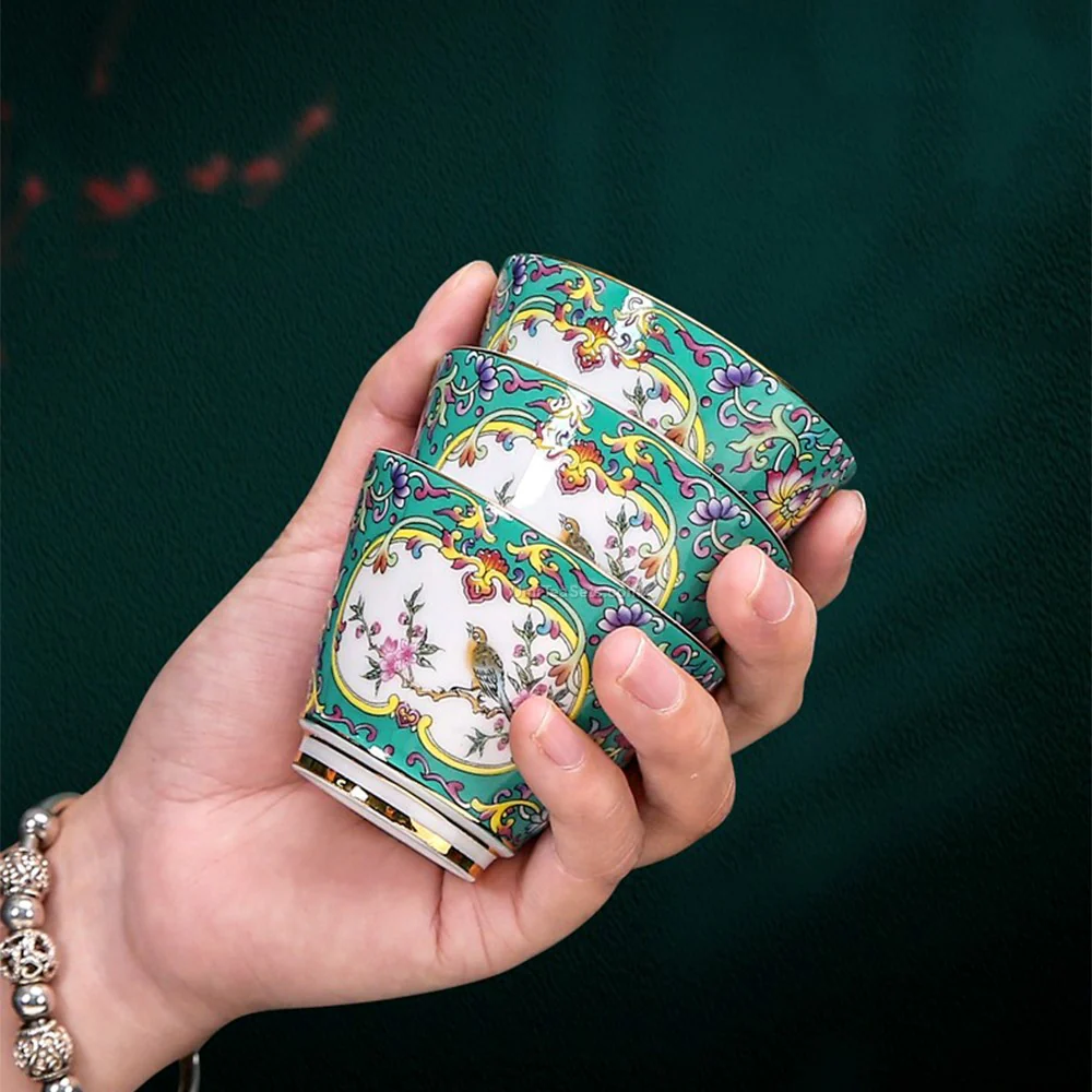 Enamel Porcelain Four Seasons Tea Set - Image 4